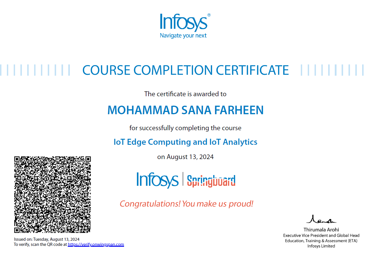 INFOSYS IoT Certificate