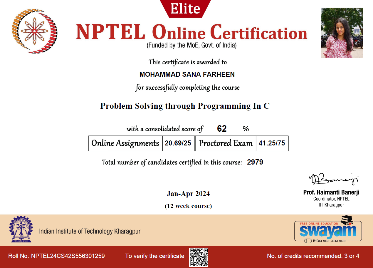 NPTEL C Programming Certificate