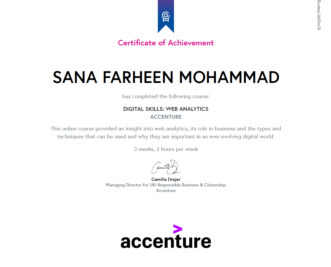 ACCENTURE Web Analytics Certificate